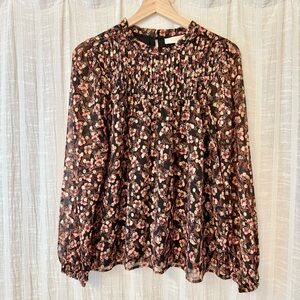 LOFT Black Gold Long Sleeved Blouse Large